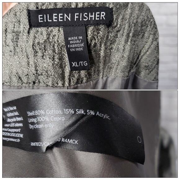 Eileen Fisher Gray Silver Silk Blend Textured Crinkle Jacket Pin Closure XL - Picture 13 of 13
